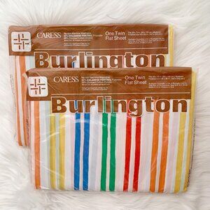 NEW Vintage Burlington Caress Multicolor Striped Twin flat sheet Lot of 2